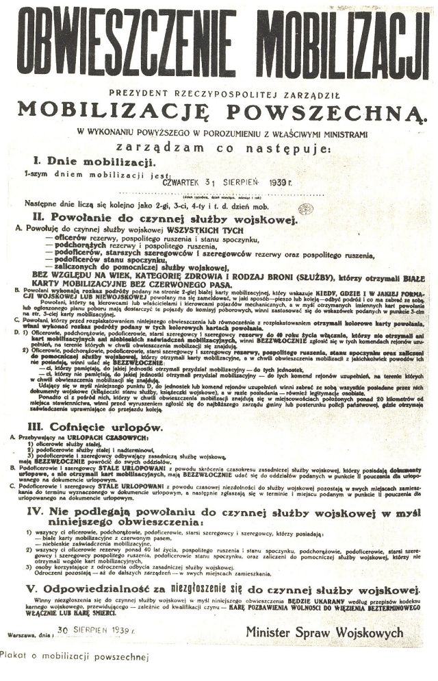 Obwieszczenie ogaszajce mobilizacj powszechn na dzie 31 sierpnia 1939 (rdo: Wikimedia Commons).