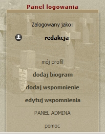 Panel logowania - tu mona wej na Kart Uytkownika, zmieni swoje dane, doda lub zmodyfikowa 
